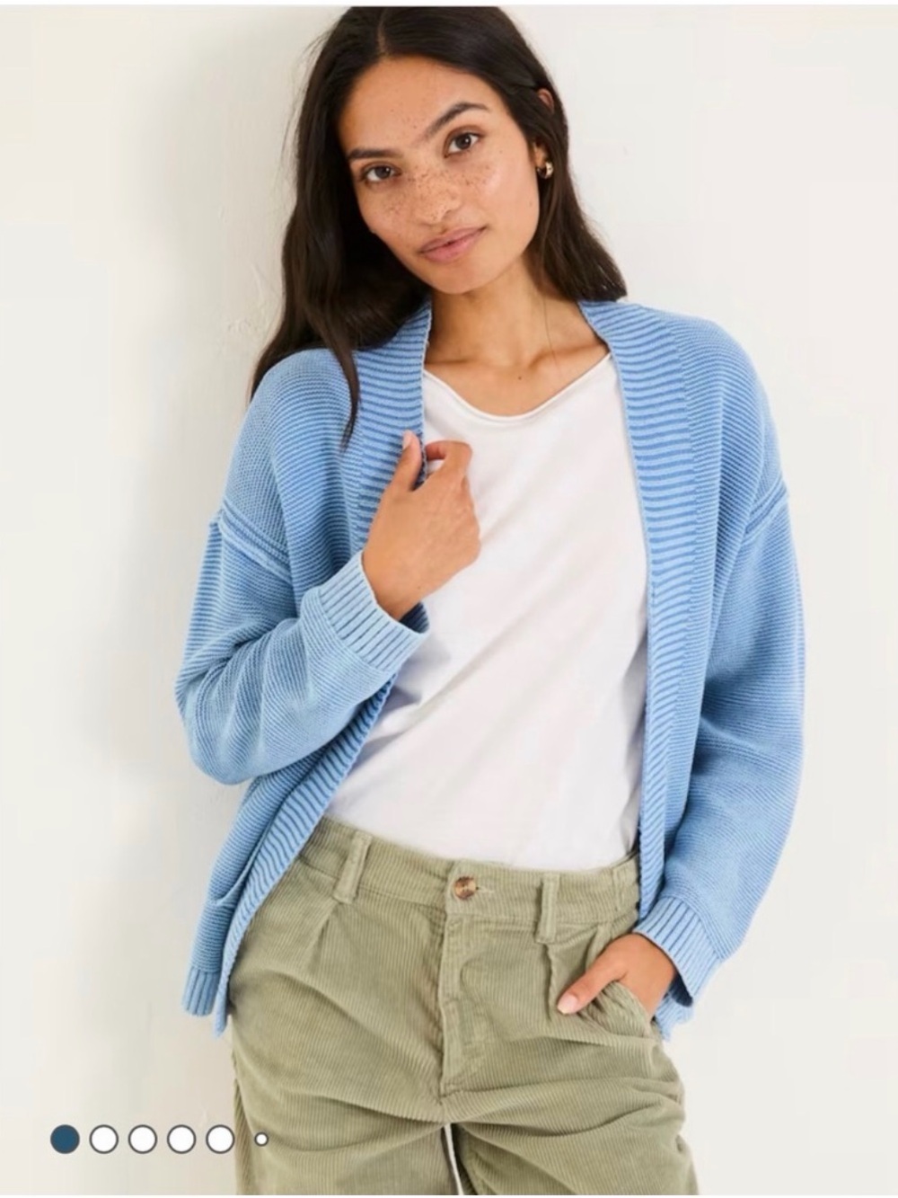 Coastal Blue FatFace of UK Eddie Laundered Mineral Wash Open Face Cardigan Sz 8